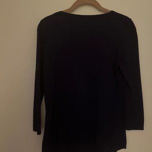 Tahari Black Long Sleeve V Neck Tee Shirt Size Small